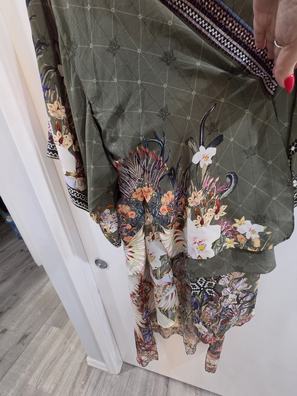 Camilla Olive Green Floral Trimmed Kimono - Picture 2 of 8